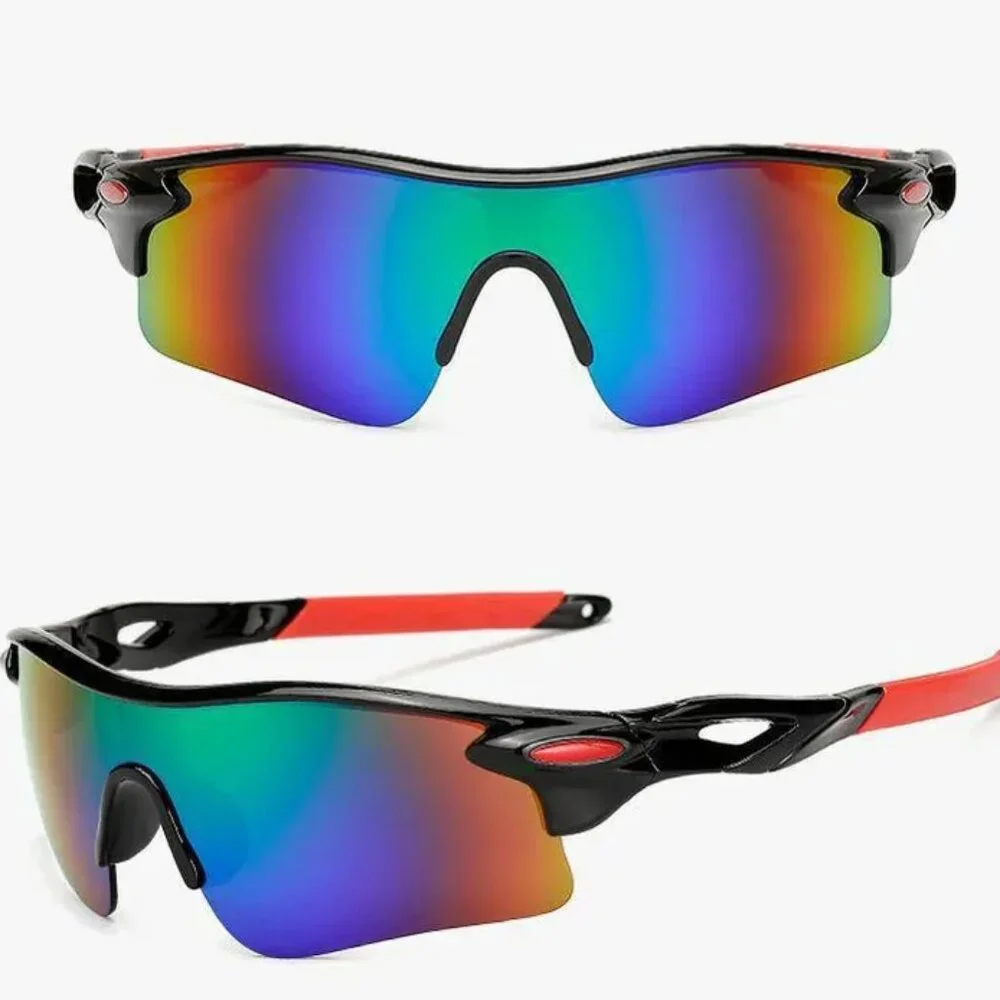 Men's Rainbow Mirror Wraparound Sport Sunglasses – Black & Red Shield Cycling